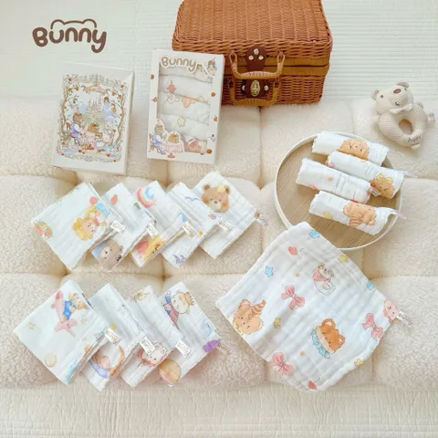SET 5 KHĂN SỮA HỌA TIẾT CỔ TÍCH HOT TREND BUNNY