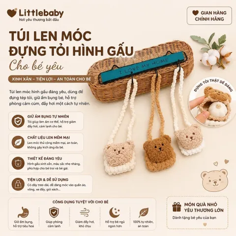 Túi len đựng tỏi, tránh vía hoạ tiết hình gấu dễ thương cho bé