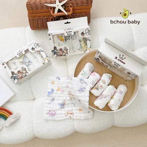 Set 5 khăn sữa Muslin B.chou hoạ tiết cổ tích - Mềm Mịn, Thấm Hút Tốt, An Toàn Cho Bé