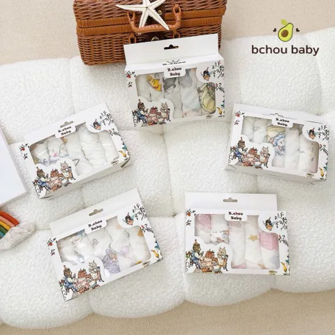 Set 5 khăn sữa Muslin B.chou hoạ tiết cổ tích - Mềm Mịn, Thấm Hút Tốt, An Toàn Cho Bé