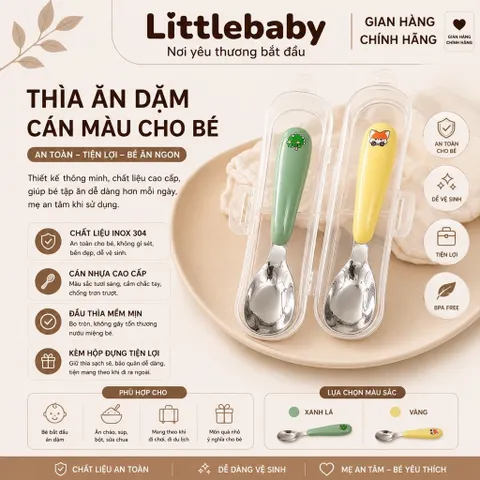Bộ thìa inox cán nhựa pastel hình thú xinh xắn, cầm chắc tay dễ vệ sinh