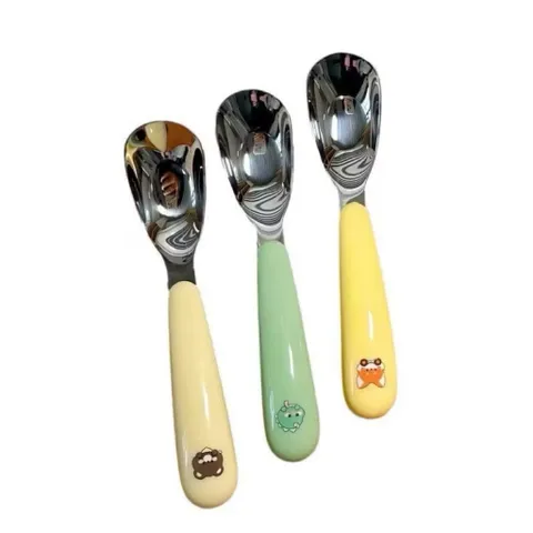 Bộ thìa inox cán nhựa pastel hình thú xinh xắn, cầm chắc tay dễ vệ sinh