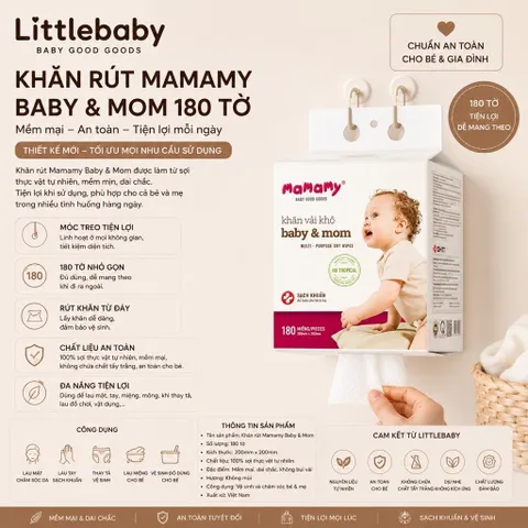 Khăn Vải Khô Mamamy Baby & Mom 180 Miếng – Khăn Khô Đa Năng Cho Bé Sơ Sinh, Lau Mặt Lau Miệng ( DẠNG RÚT )