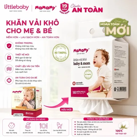 Khăn Vải Khô Mamamy Baby & Mom 180 Miếng – Khăn Khô Đa Năng Cho Bé Sơ Sinh, Lau Mặt Lau Miệng ( DẠNG RÚT )