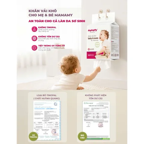 Khăn Vải Khô Mamamy Baby & Mom 180 Miếng – Khăn Khô Đa Năng Cho Bé Sơ Sinh, Lau Mặt Lau Miệng ( DẠNG RÚT )