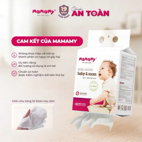 Khăn Vải Khô Mamamy Baby & Mom 180 Miếng – Khăn Khô Đa Năng Cho Bé Sơ Sinh, Lau Mặt Lau Miệng ( DẠNG RÚT )