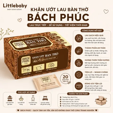 Khăn Ướt Lau Bàn Thờ Bách Phúc Hương Trầm – Làm Sạch Nhanh, Tiện Lợi, An Toàn 99.9%