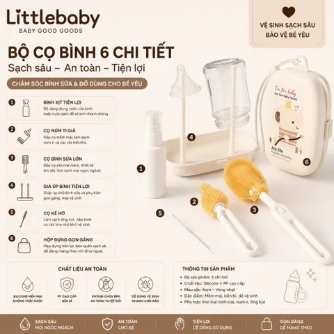 Bộ Cọ Rửa Bình Sữa Silicon 6 Chi Tiết Đa Năng, Dụng Cụ Vệ Sinh Bình Sữa Núm Ti Cho Bé