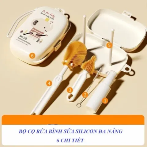 Bộ Cọ Rửa Bình Sữa Silicon 6 Chi Tiết Đa Năng, Dụng Cụ Vệ Sinh Bình Sữa Núm Ti Cho Bé