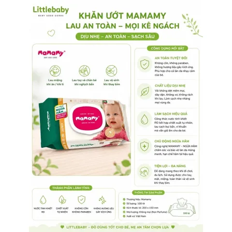 Khăn Ướt Mamamy 100 Tờ Không Mùi – Khăn Ướt Cho Bé Sơ Sinh Mềm Mại An Toàn