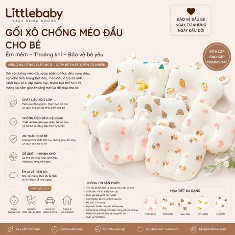 Gối Chống Méo Đầu Cho Bé – Gối Sơ Sinh Cotton Mềm Thoáng Khí, Thiết Kế Tai Gấu Dễ Thương