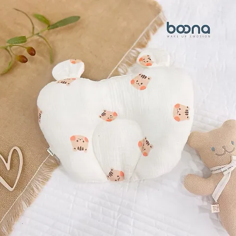 Gối Chống Méo Đầu Cho Bé – Gối Sơ Sinh Cotton Mềm Thoáng Khí, Thiết Kế Tai Gấu Dễ Thương