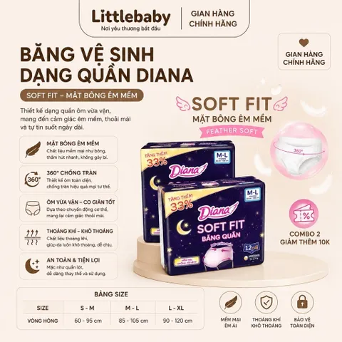 ( 12 miếng ) Băng vệ sinh dạng quần Diana Soft Fit 360 Độ - Chống Tràn, Thoáng Khí