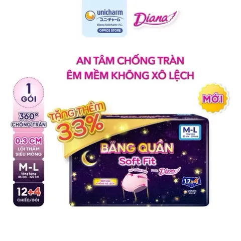 ( 12 miếng ) Băng vệ sinh dạng quần Diana Soft Fit 360 Độ - Chống Tràn, Thoáng Khí