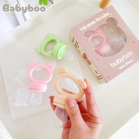 TÚI NHAI ĂN DẶM CHỐNG HÓC BABYBOO KÈM 3 ĐẦU TI SIÊU MỀM ĂN HOA QUẢ , ĂN DẶM CHO BÉ