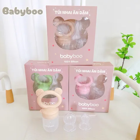 TÚI NHAI ĂN DẶM CHỐNG HÓC BABYBOO KÈM 3 ĐẦU TI SIÊU MỀM ĂN HOA QUẢ , ĂN DẶM CHO BÉ