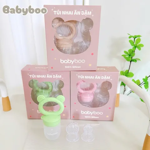TÚI NHAI ĂN DẶM CHỐNG HÓC BABYBOO KÈM 3 ĐẦU TI SIÊU MỀM ĂN HOA QUẢ , ĂN DẶM CHO BÉ