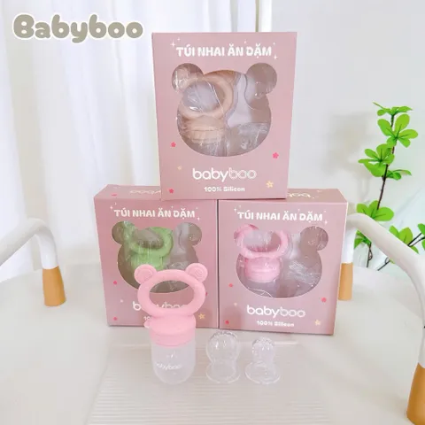 TÚI NHAI ĂN DẶM CHỐNG HÓC BABYBOO KÈM 3 ĐẦU TI SIÊU MỀM ĂN HOA QUẢ , ĂN DẶM CHO BÉ
