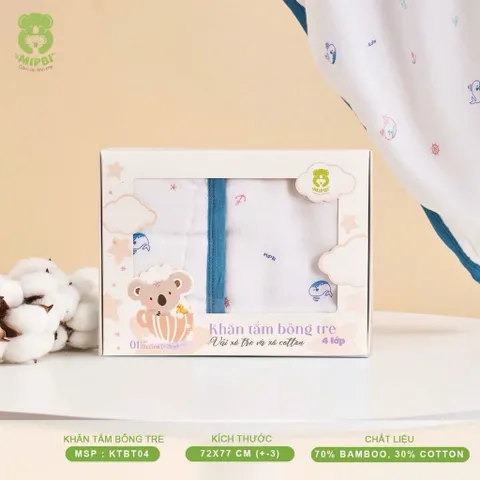 Khăn tắm bông tre 4 lớp Mipbi - An toàn, mềm mại cho làn da bé