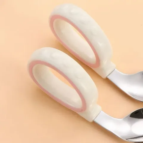 Thìa nĩa tập ăn cho bé tay cầm silicon muỗng vòng cong  thép không gỉ an toàn cao cấp