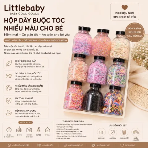 Hộp Dây Buộc Tóc Nhiều Màu Cho Bé 2 size – Thun Buộc Tóc Mềm Không Đau Tóc
