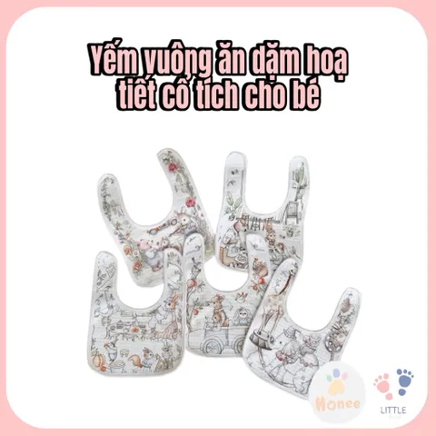 Yếm ăn dặm cho bé, chất vải mềm vintage phong cách Hàn