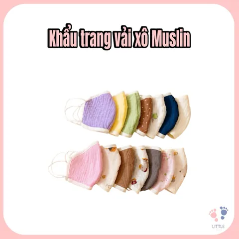 Khẩu trang vải xô Muslin thoáng khí, mềm mại, an toàn, dùng được 4 mùa cho o bé