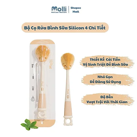 Cọ Rửa Bình Sữa Silicone Molli 4 Chi Tiết – Bộ Cọ Vệ Sinh Bình Sữa