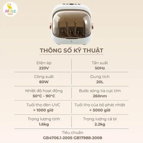 Máy úp bình sữa, tiệt trùng sấy khô tia UVC Moaz BéBé MB044 Plus ION [bản 2026]