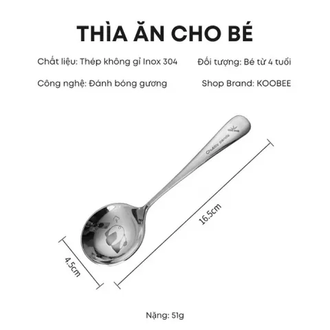 Thìa Inox 304 Ăn Dặm Cho Bé An Toàn Không Gỉ Sét Sáng Bóng Họa Tiết Dễ Thương