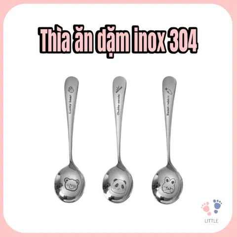 Thìa Inox 304 Ăn Dặm Cho Bé An Toàn Không Gỉ Sét Sáng Bóng Họa Tiết Dễ Thương