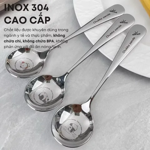 Thìa Inox 304 Ăn Dặm Cho Bé An Toàn Không Gỉ Sét Sáng Bóng Họa Tiết Dễ Thương