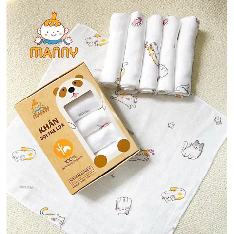 Khăn Sữa cho bé Hộp set 5 khăn sữa sợi tre lụa Manny Mẫu Hoạ tiết