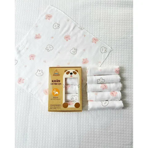 Khăn Sữa cho bé Hộp set 5 khăn sữa sợi tre lụa Manny Mẫu Hoạ tiết