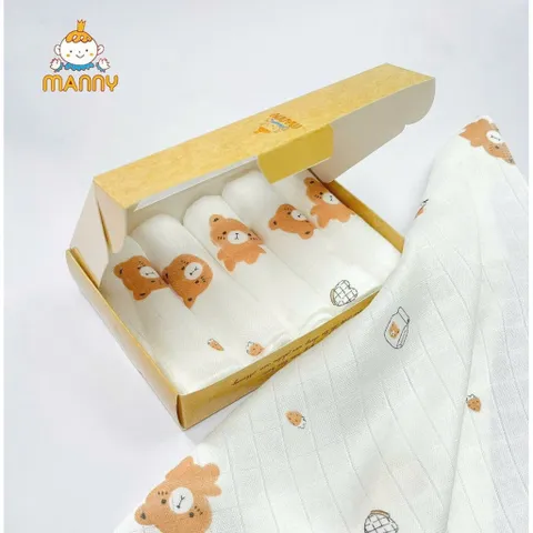 Khăn Sữa cho bé Hộp set 5 khăn sữa sợi tre lụa Manny Mẫu Hoạ tiết
