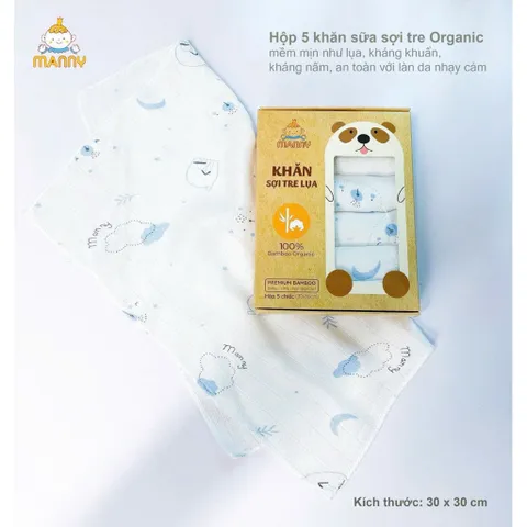 Khăn Sữa cho bé Hộp set 5 khăn sữa sợi tre lụa Manny Mẫu Hoạ tiết