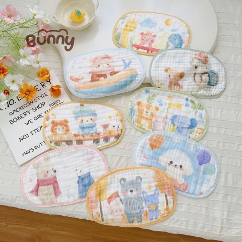 Gối mây Cho Bé 6 Lớp Cotton Mềm Mại Họa Tiết Hoạt Hình Dễ Thương, Khăn Lau Đa Năng Thấm Hút Tốt