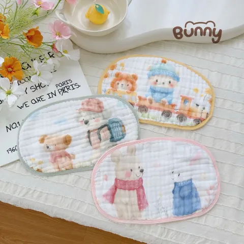 Gối mây Cho Bé 6 Lớp Cotton Mềm Mại Họa Tiết Hoạt Hình Dễ Thương, Khăn Lau Đa Năng Thấm Hút Tốt