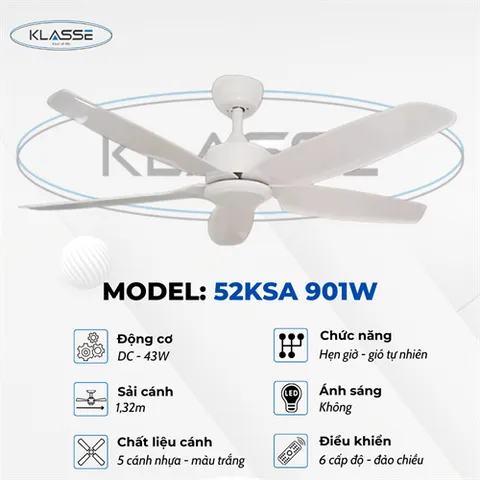 Quạt không đèn Klasse 52KSA 901W Đức