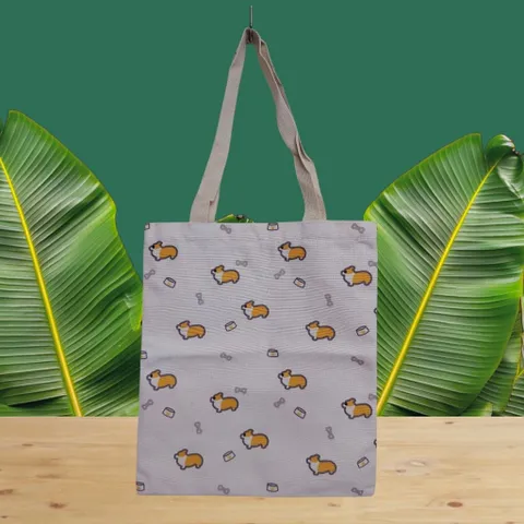 Túi tote in hình Corgi hai mặt siêu dễ thương, có một ngăn kéo