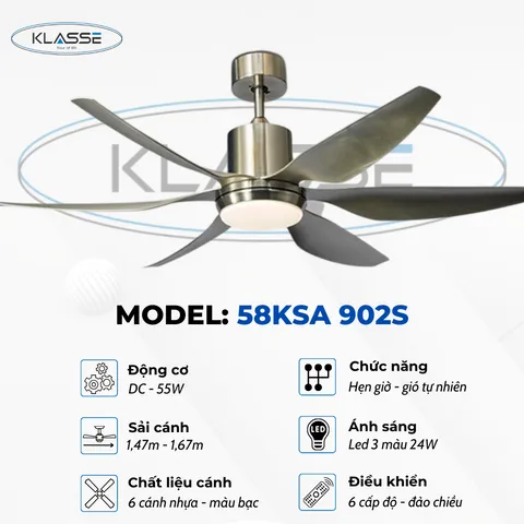 Quạt trần đèn cao cấp 6 cánh Klasse 58KSA 902S ĐỨc