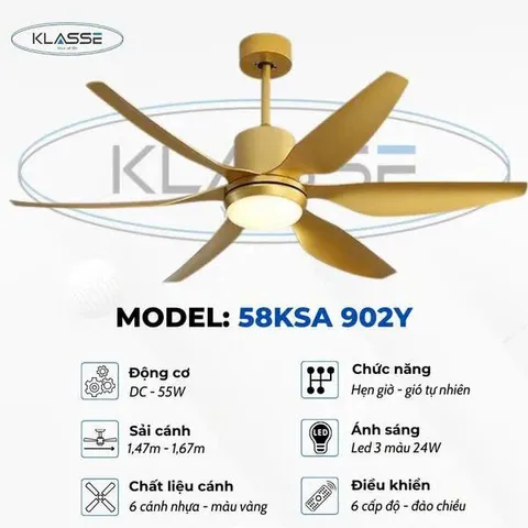 Quạt trần đèn 6 cánh Klasse 58KSA 902V