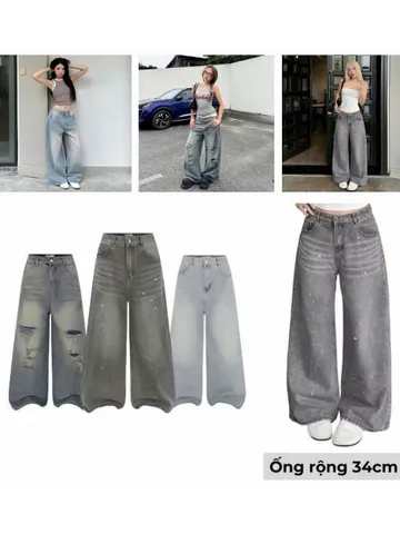 Quần jean dài - Quần jean/denim ống rộng 34cm nhiều kiểu wash, rách phong cách retro,hàn quốc,cá tính,năng động đi chơi