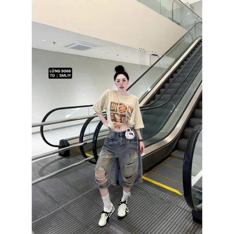 Quần Jean đùi - Quần Ngố nữ chất Jean / Denim dài 62cm wash loang sơn nâu rách cực bụi vintage cá tính thời thương JLC22