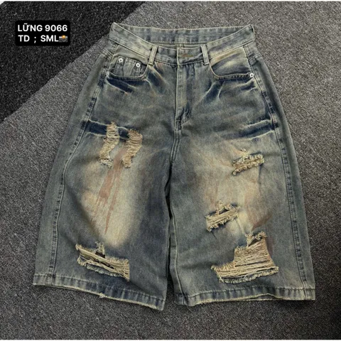 Quần Jean đùi - Quần Ngố nữ chất Jean / Denim dài 62cm wash loang sơn nâu rách cực bụi vintage cá tính thời thương JLC22