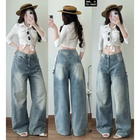 Quần jean dài - Quần jean dài 103cm tôn dáng form suông basic màu xanh gam màu trẻ trung thời thượng phong cách hàn quốc