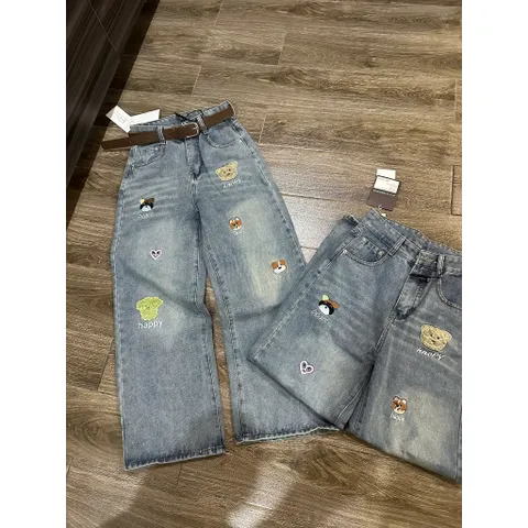Quần jean dài - Quần jean/ denim ống rộng nhiều hoạt tiết thêu cực ngầu,bụi phong cách đường phố, cá tính chụp hình,cafe