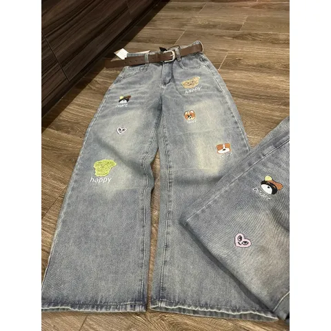 Quần jean dài - Quần jean/ denim ống rộng nhiều hoạt tiết thêu cực ngầu,bụi phong cách đường phố, cá tính chụp hình,cafe