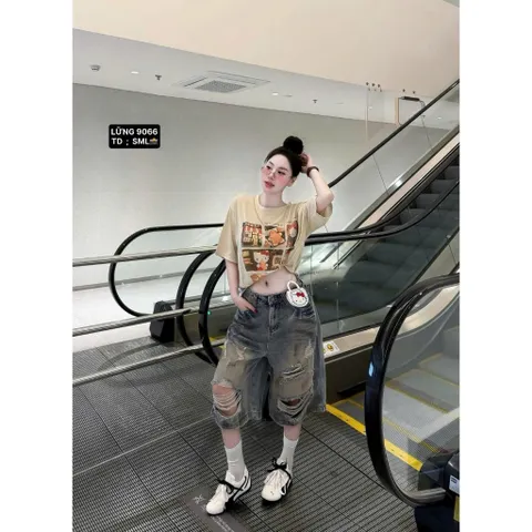 Quần Jean đùi - Quần Ngố nữ chất Jean / Denim dài 62cm wash loang sơn nâu rách cực bụi vintage cá tính thời thương JLC22