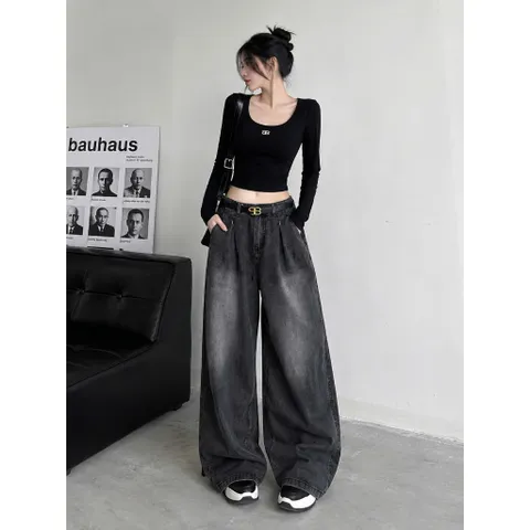 Quần jean dài - Quần jean / denim phong cách cá tính trendy thời thượng 2 màu form baggy ống thụng phối wash siêu bụi 21